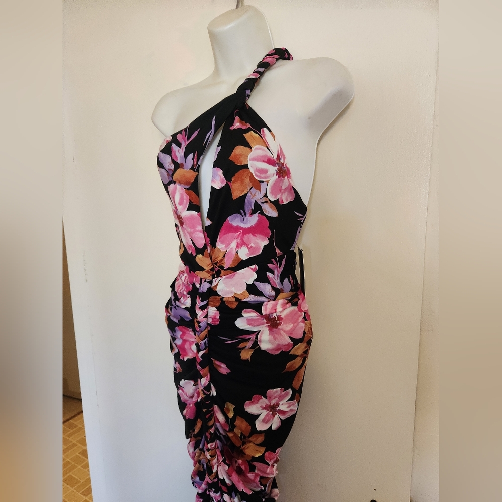 JLUXLABEL Jess Floral Ruched Braided One-Shoulder Midi Dress SzXS  NWT - Picture 8 of 16